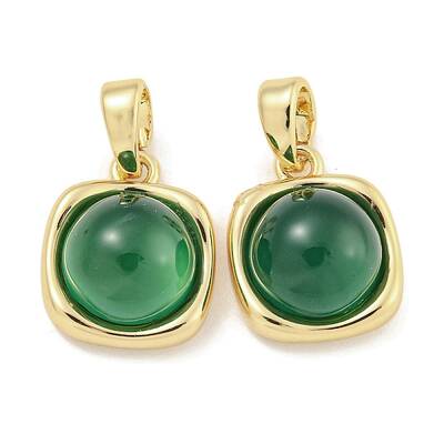 Dyed Natural Green Agate & Brass Square Charms