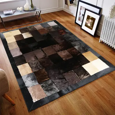 Black & Brown Cowhide Square Patchwork Rug
