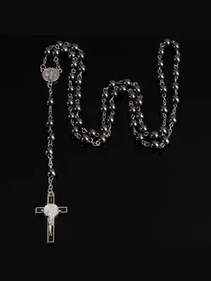 Beaded Decor Cross Pendant Necklace for Men & Women, Stainless Steel Jewelry for Party, Daily Clothing Decor, Trendy All-matc...