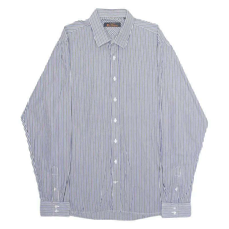 BEN SHERMAN Mens Shirt Blue Striped Long Sleeve L