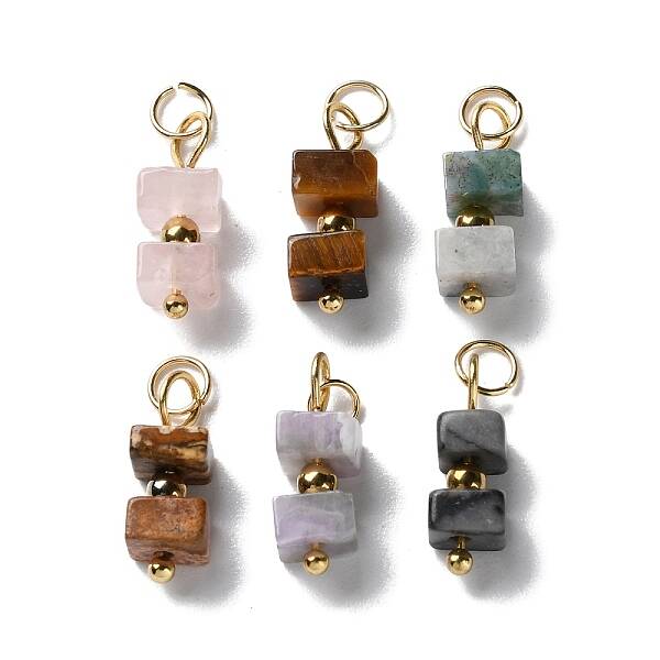 Natural Gemstone Cuboid Beaded Pendants