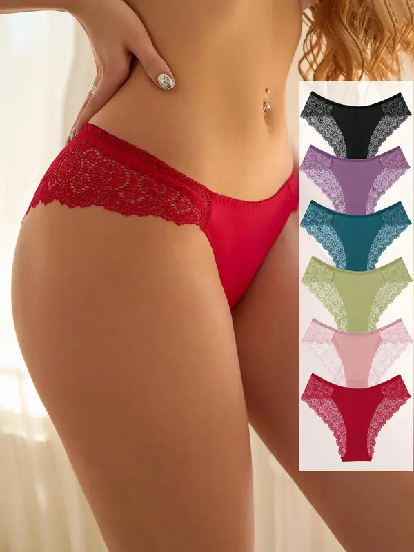 Women's Contrast Lace Panty, Soft Comfy Breathable Knicker for Daily Wear, Underwear for All Seasons