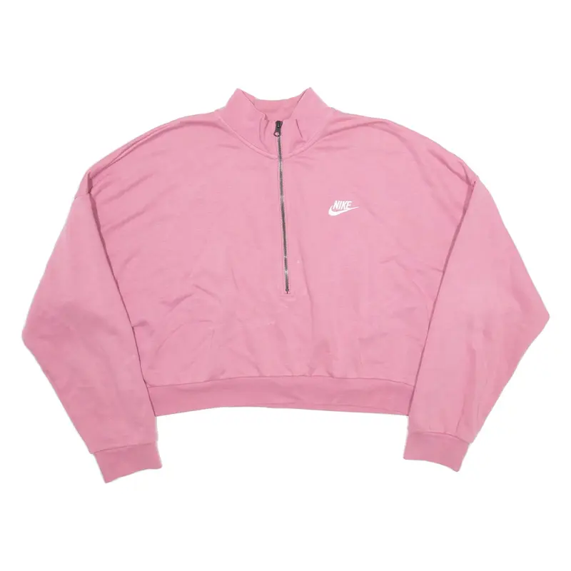 ADIDAS Cropped Womens Sweatshirt Pink 1/4 Zip XL
