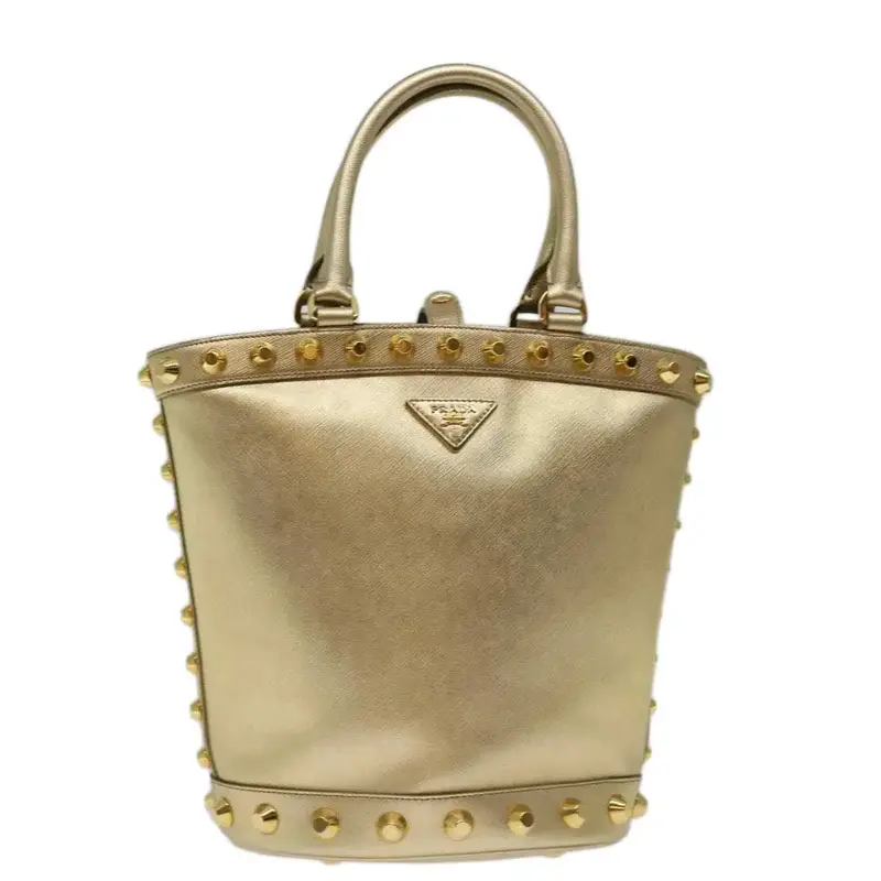 Pre-owned PRADA Leather Handbag Gold Saffiano Studded Tote