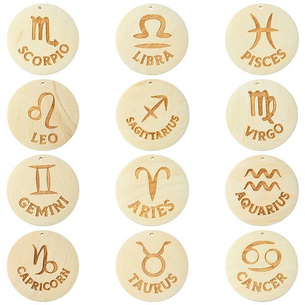 12Pcs 12 Styles Wood Pendants