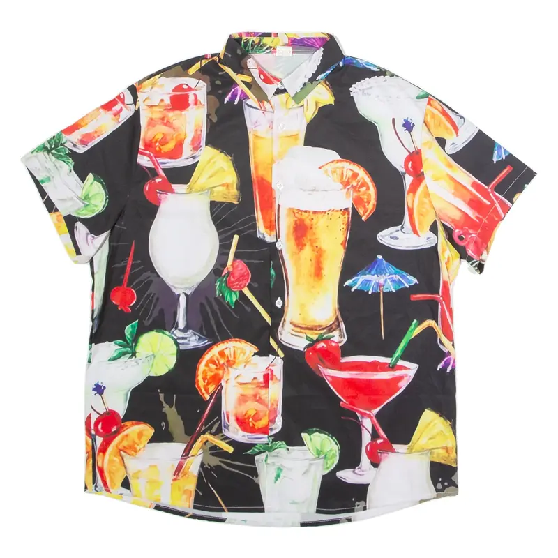 Cocktail Mens Shirt Black Crazy Pattern L