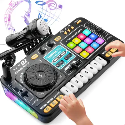 Kids DJ Music Mixer Toy with Colorful LED Lights Sound Effects for 3-6 Year Olds Boys Girls Portable Voice Amplifier Audio Sm...
