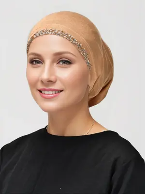 A solid color rhinestone decorative headscarf for women's daily use, suitable for soft headscarves on Abaya and Valentine's D...