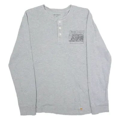 CARHARTT WIP Kavalier Shop Henley Mens T-Shirt Grey Long Sleeve Button Neck M