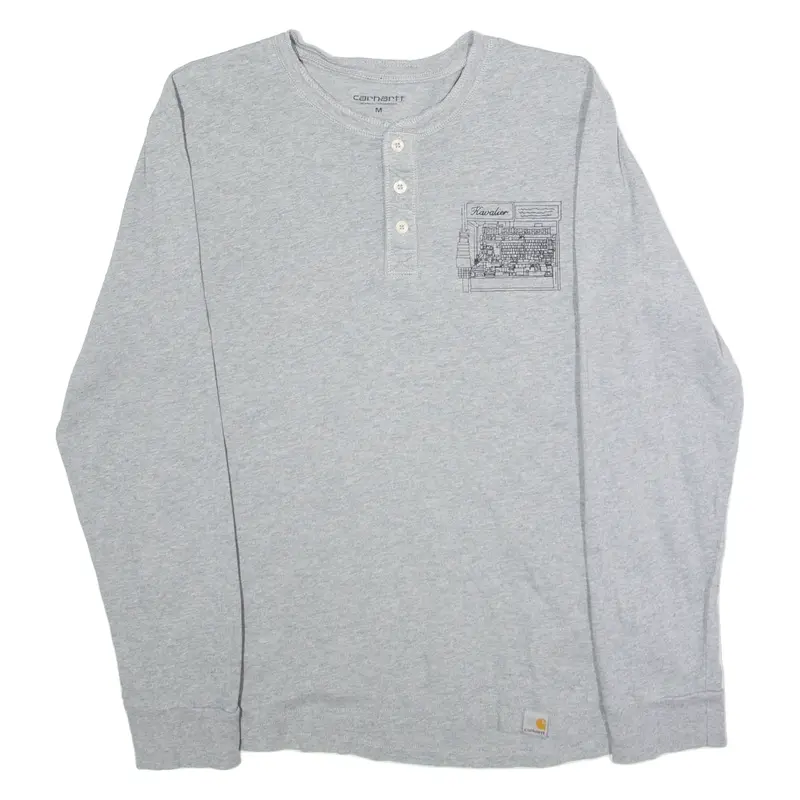 CARHARTT WIP Kavalier Shop Henley Mens T-Shirt Grey Long Sleeve Button Neck M