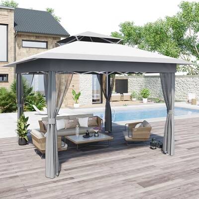 Garvee Pop Up Gazebo Patio Gazebo 11x11 Outdoor Gazebo with Mosquito Netting Outdoor Canopy Shelter with Double Roof Ventiati...
