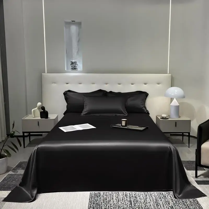 Solid Color Bed Sheet Without Pillowcase, 1 Count Ice Silk Flat Sheet, Soft Bedding for Home Bedroom & Hotel