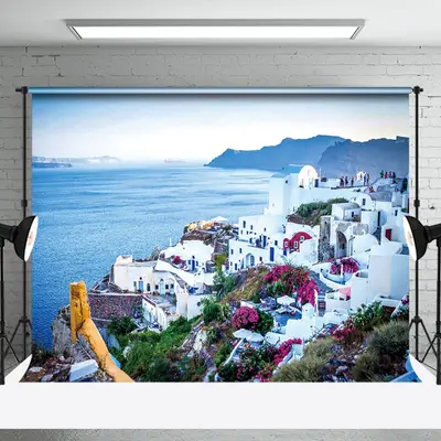 European Architecture Seaside Resort Photo Backdrop - Aperturee