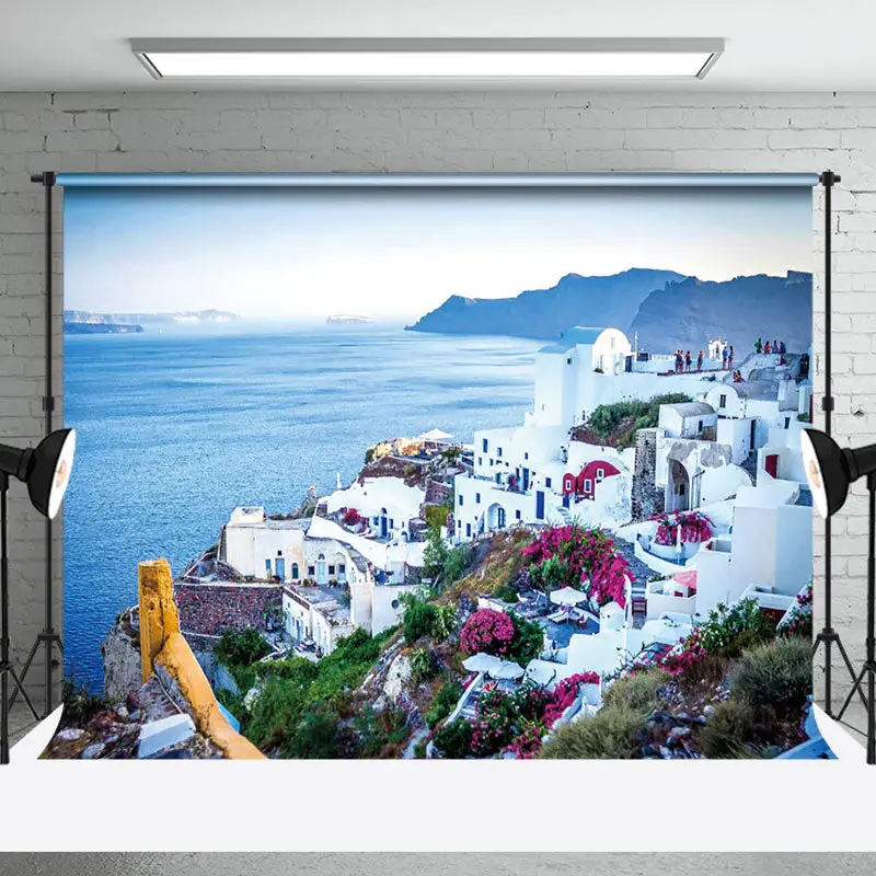 European Architecture Seaside Resort Photo Backdrop - Aperturee