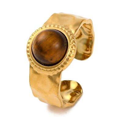 Round Natural Tiger Eye Finger Rings