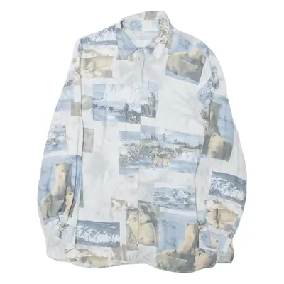 Womens Printed Shirt Grey Collared Long Sleeve Crazy Pattern M