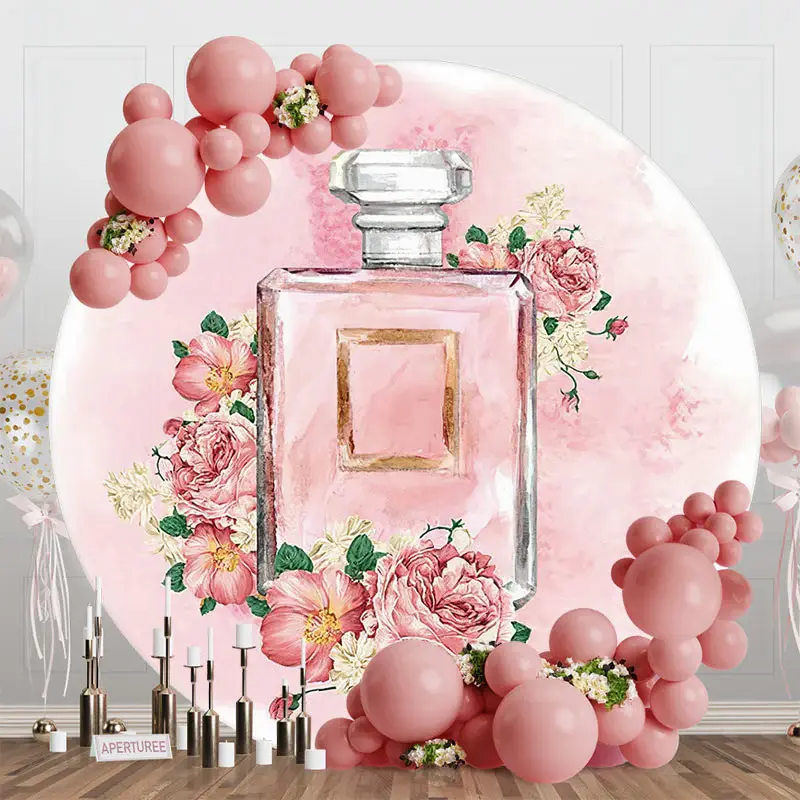 Ink Pink Perfume Floral Watercolor Round Backdrop - Aperturee