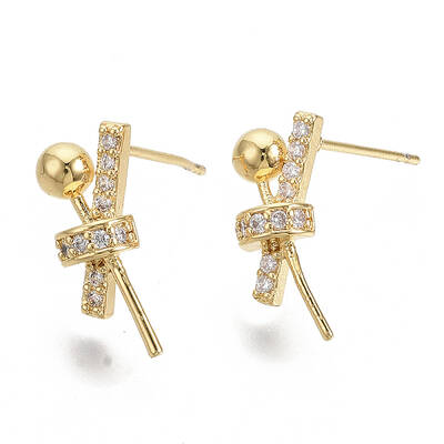 Brass Micro Pave Clear Cubic Zirconia Stud Earring Findings