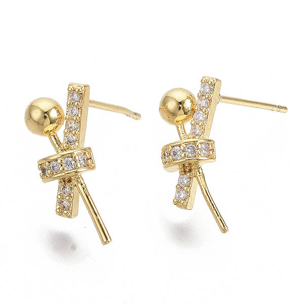 Brass Micro Pave Clear Cubic Zirconia Stud Earring Findings