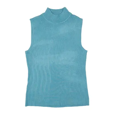 LAURA SCOTT Vest Blue Tight Knit High Neck Sleeveless Womens S