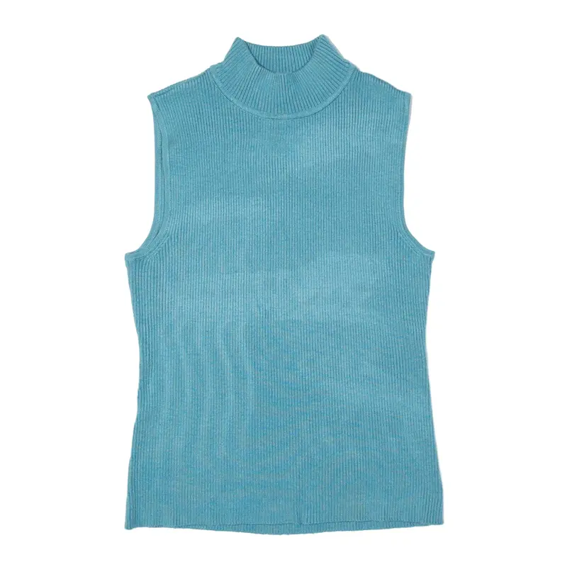 LAURA SCOTT Vest Blue Tight Knit High Neck Sleeveless Womens S
