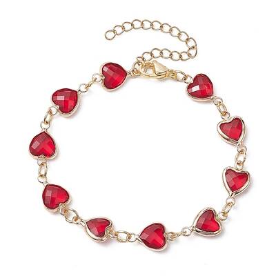 Heart K9 Glass & 304 Stainless Steel Link Bracelets for Women