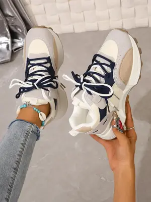 Women's Fashionable Colorblock Chunky Sneakers for Back To School Wear, Fall New Walking Shoes for Women