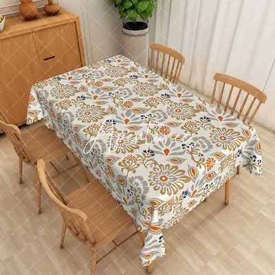 Aperturee Elegant Classical Orange Grey Blue Flower Tablecloth, 52 x 70 inch, 30.82 USD, rectangle tablecloths, ZWH01991-A