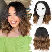[AISI HAIR]Short Wavy Wig for Women Ombre Brown Lace Hairline Wig Bob Style Synthetic Heat Resistant - Natural Appearance for...
