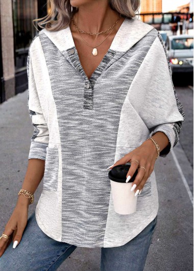 Modlily Light Grey Patchwork Long Sleeve Hoodie - L
