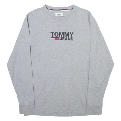 TOMMY JEANS Mens T-Shirt Grey Long Sleeve Crew Neck M
