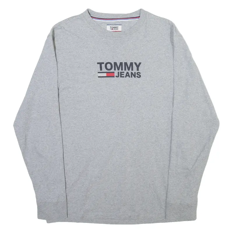 TOMMY JEANS Mens T-Shirt Grey Long Sleeve Crew Neck M