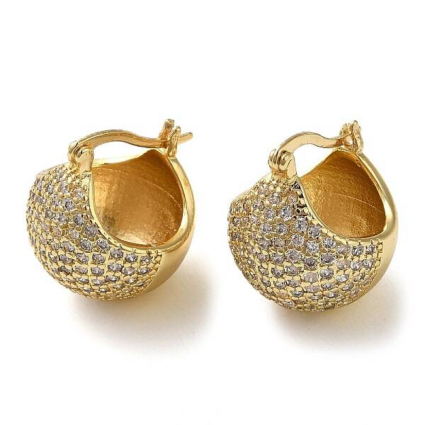 Round Brass Hoop Earrings with Clear Cubic Zirconia