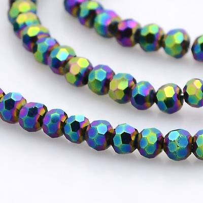 Full Plated Glass Faceted Round Spacer Beads Strands