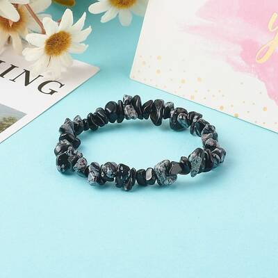 Natural Snowflake Obsidian Chip Bead Stretch Bracelets for Children