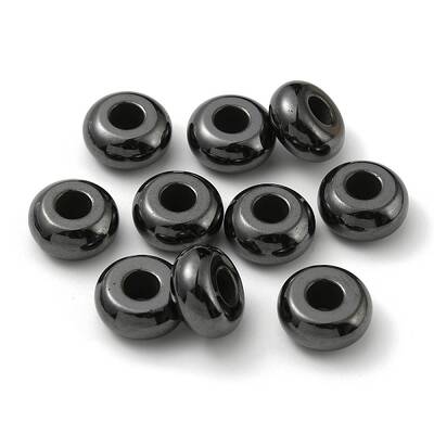80Pcs Rondelle Grade AB Large Hole Non-magnetic Synthetic Hematite Beads