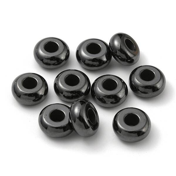 80Pcs Rondelle Grade AB Large Hole Non-magnetic Synthetic Hematite Beads