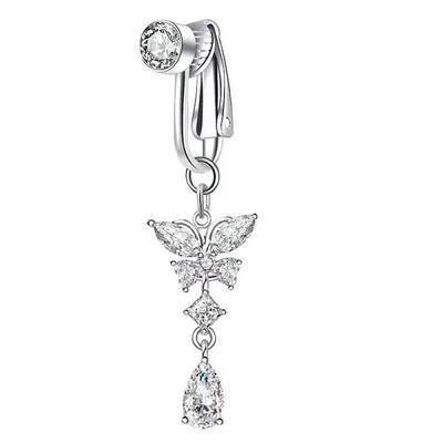304 Stainless Steel Pave Clear Cubic Zirconia Clip on Belly Rings