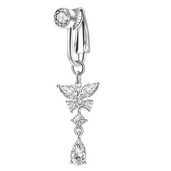 304 Stainless Steel Pave Clear Cubic Zirconia Clip on Belly Rings