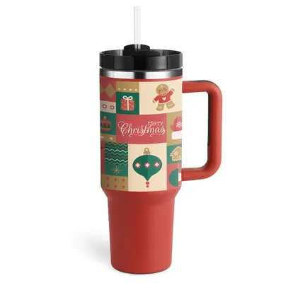 40 Oz Tumbler With Handle Straw Insulated, Stainless Steel Spill Proof Vacuum Coffee Cup Tumbler With Lid Tapered Mug Gifts F...