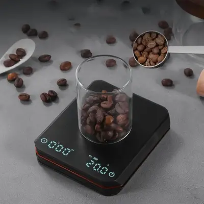 Mini Coffee Scale, 1 Count USB Rechargeable Intelligent Automatic Timing Coffee Scale, Compact Espresso Scale for Home Kitc...