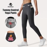 [Size up recommended] Viconow Tummy Control Leggings for Women with Pockets - High Waist Bike Pants for Gym Workout Yoga Soli...