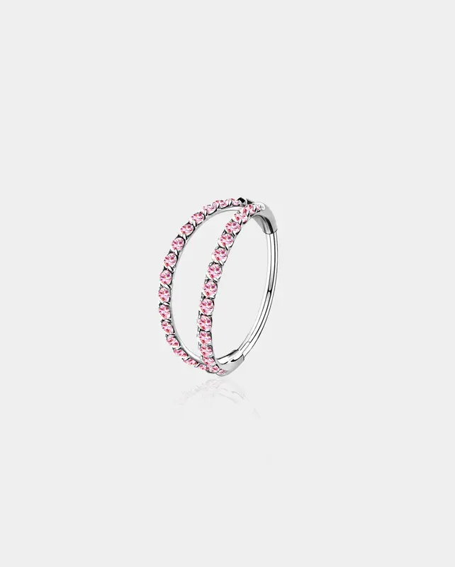 20G CZ Double Hoop Segment Nose Ring - Pink CZ / 8mm
