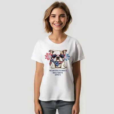 Red Blue Bulldog 4th of July Family Reunion T-Shirt
