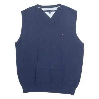 TOMMY HILFIGER Mens Vest Blue V-Neck Tight Knit Sleeveless S