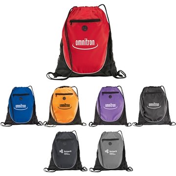 100 Promotional Peek Drawstring Bag - Zippered Front Pocket & ...