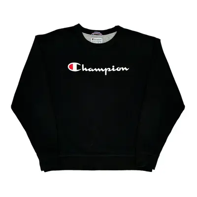 Champion Spellout Sweatshirt - Large Black Cotton Blend