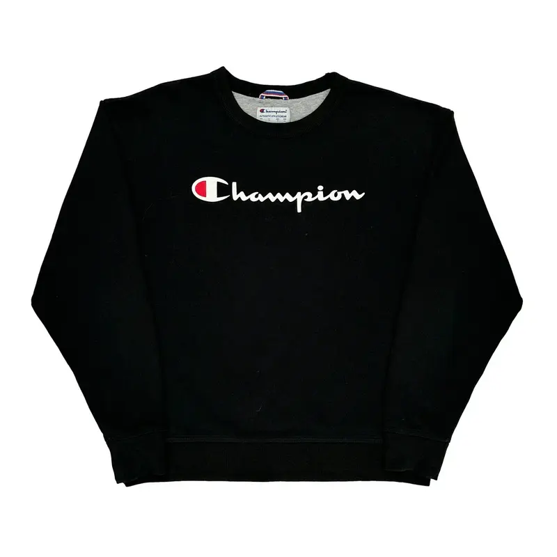 Champion Spellout Sweatshirt - Large Black Cotton Blend