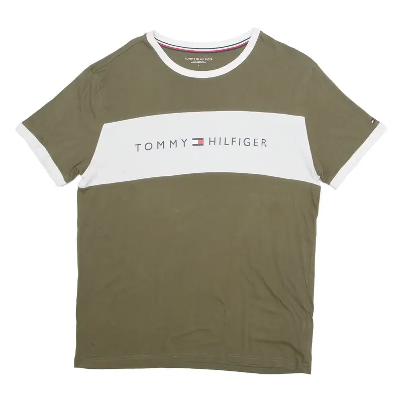 TOMMY HILFIGER Mens T-Shirt Green Crew Neck L
