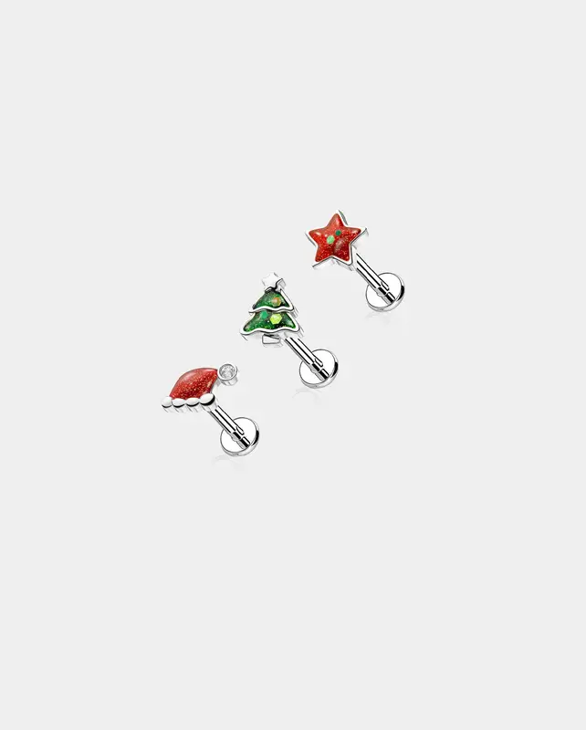 3PCS Christmas Tree Internally Threaded Helix Studs - Silver